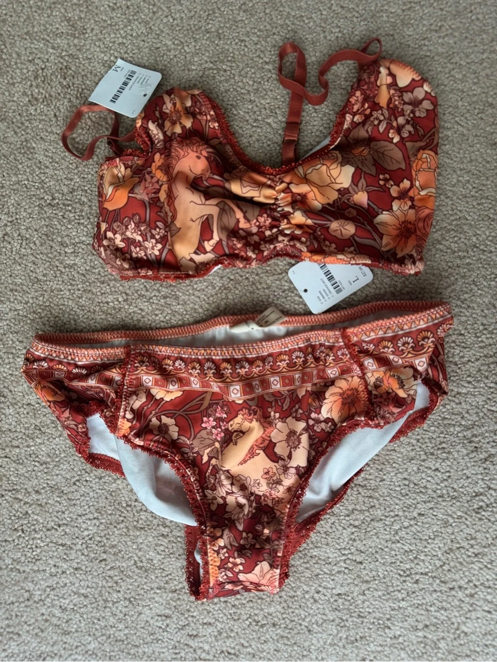 Spell Rust & Peach Bralette and Bikini Bottom Set